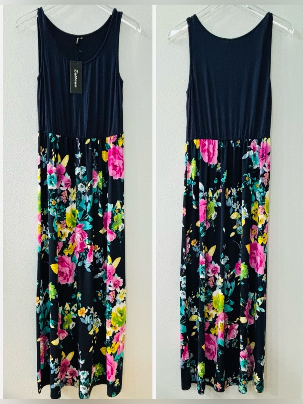 Zattcas womens sleeveless scoop neck floral print maxi dress  - size M